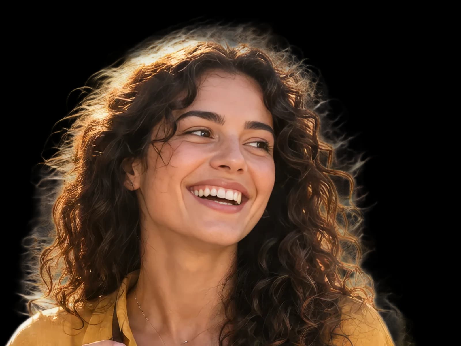 Close-up of curly hair cut out cleanly from its background