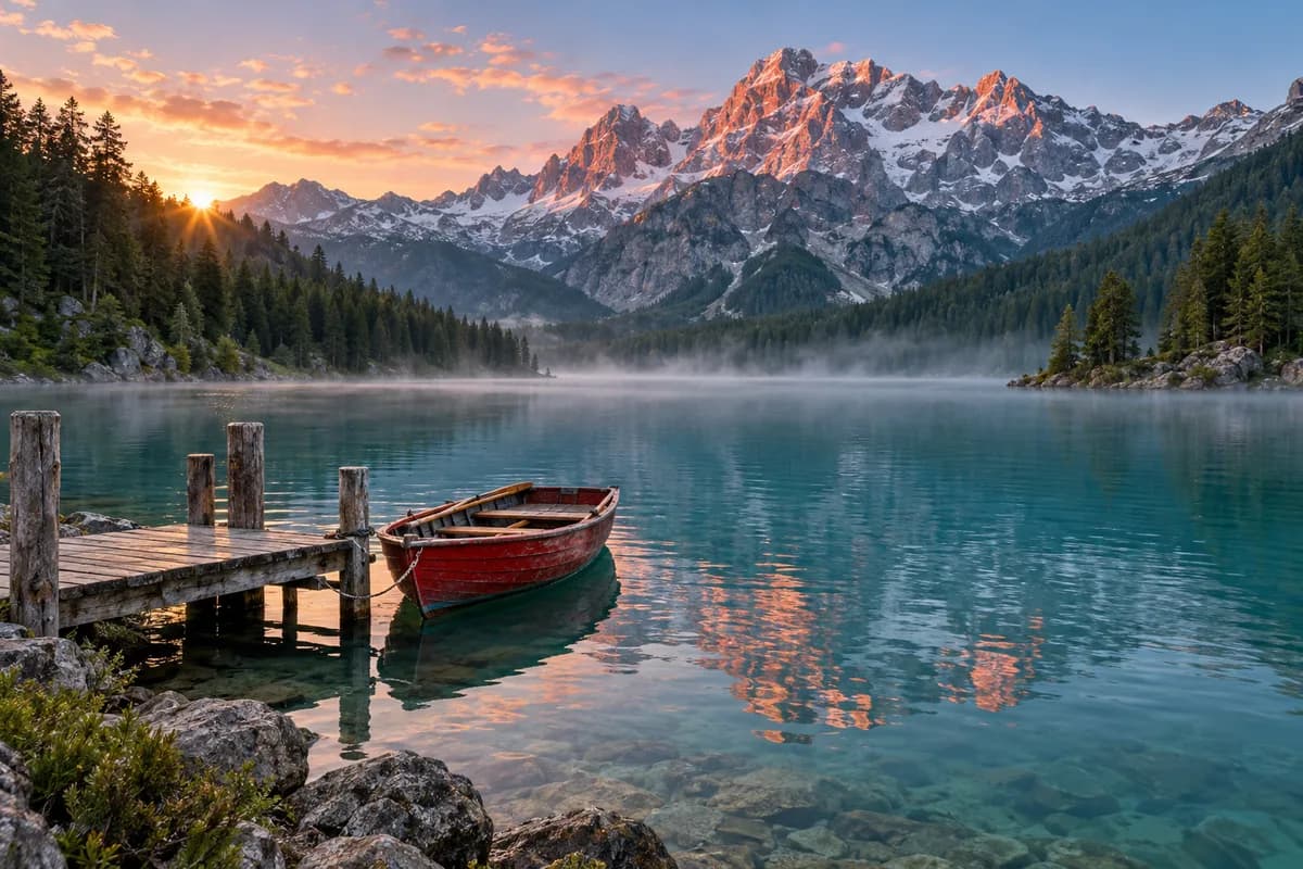 Gecomprimeerde landschapsfoto van een bergmeer