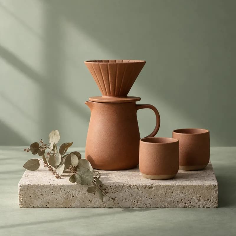 Gecomprimeerde productfoto van een keramische koffieset